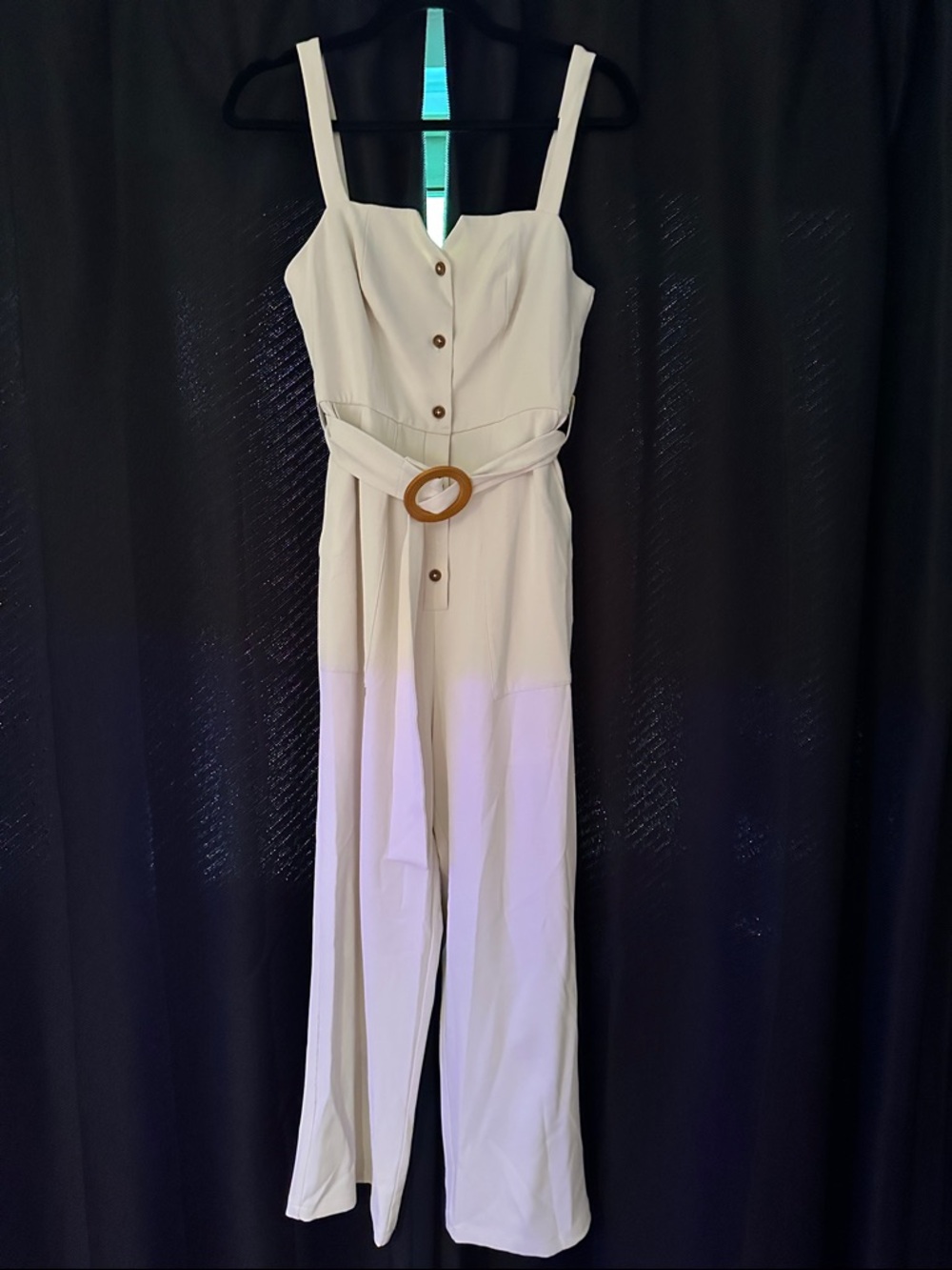 Cider Cream Sleeveless Button-Front Jumpsuit with Belt
